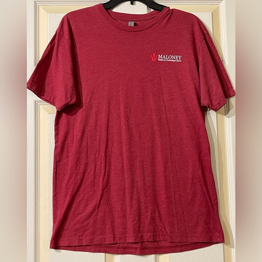 Next Level Apparel ‘Maloney Glass and Overhead Door’ Red T-shirt Size Large